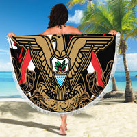 Yemen Independence Day Beach Blanket Yemeni Coat Of Arms With Coffea Arabica Flowers - Wonder Print Shop