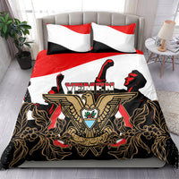 Yemen Independence Day Bedding Set Yemeni Coat Of Arms With Coffea Arabica Flowers - Wonder Print Shop