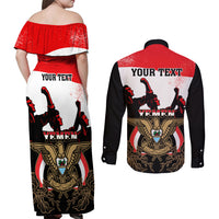Personalised Yemen Independence Day Couples Matching Off Shoulder Maxi Dress and Long Sleeve Button Shirt Yemeni Coat Of Arms With Coffea Arabica Flowers - Wonder Print Shop