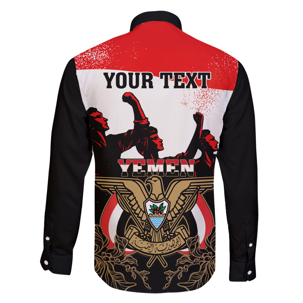 Personalised Yemen Independence Day Family Matching Long Sleeve Bodycon Dress and Hawaiian Shirt Yemeni Coat Of Arms With Coffea Arabica Flowers - Wonder Print Shop
