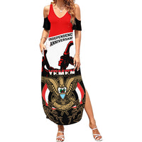 Personalised Yemen Independence Day Family Matching Summer Maxi Dress and Hawaiian Shirt Yemeni Coat Of Arms With Coffea Arabica Flowers - Wonder Print Shop