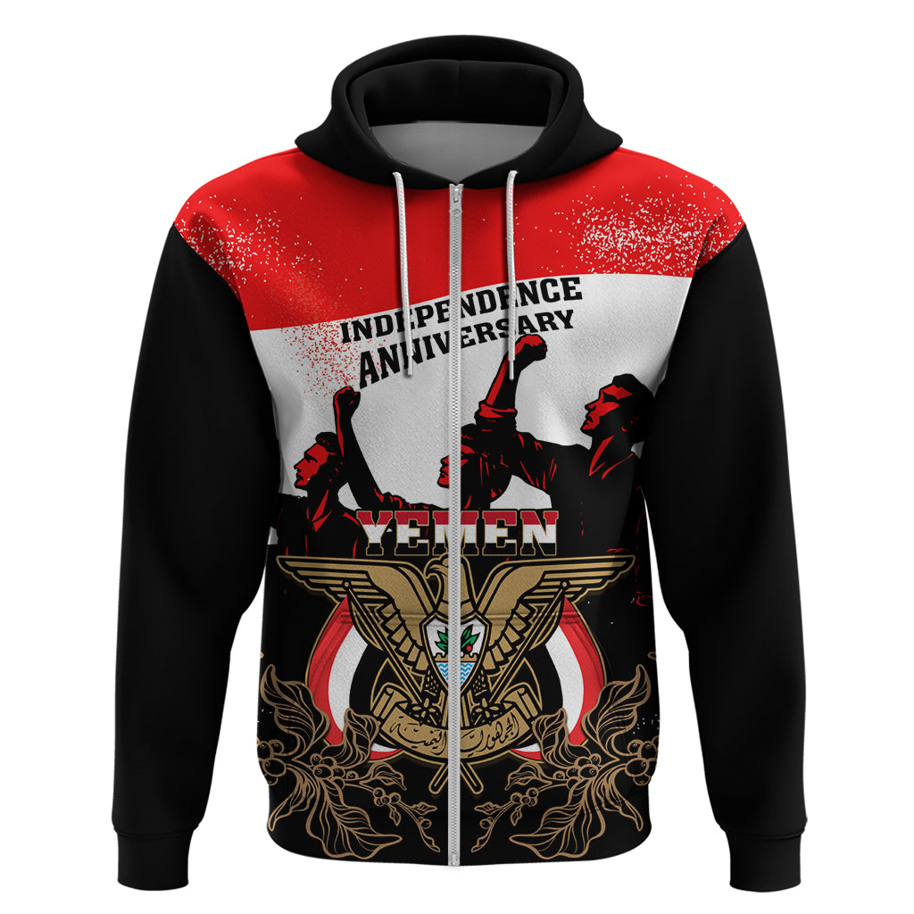 Personalised Yemen Independence Day Hoodie Yemeni Coat Of Arms With Coffea Arabica Flowers - Wonder Print Shop