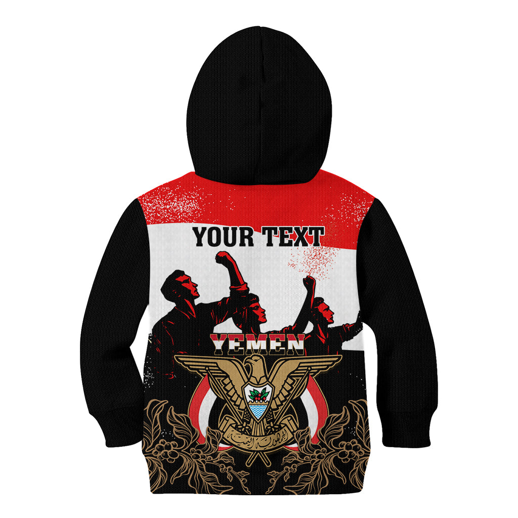 Personalised Yemen Independence Day Kid Hoodie Yemeni Coat Of Arms With Coffea Arabica Flowers - Wonder Print Shop