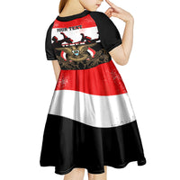 Personalised Yemen Independence Day Kid Short Sleeve Dress Yemeni Coat Of Arms With Coffea Arabica Flowers - Wonder Print Shop