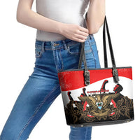Yemen Independence Day Leather Tote Bag Yemeni Coat Of Arms With Coffea Arabica Flowers - Wonder Print Shop