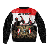 Personalised Yemen Independence Day Sleeve Zip Bomber Jacket Yemeni Coat Of Arms With Coffea Arabica Flowers - Wonder Print Shop