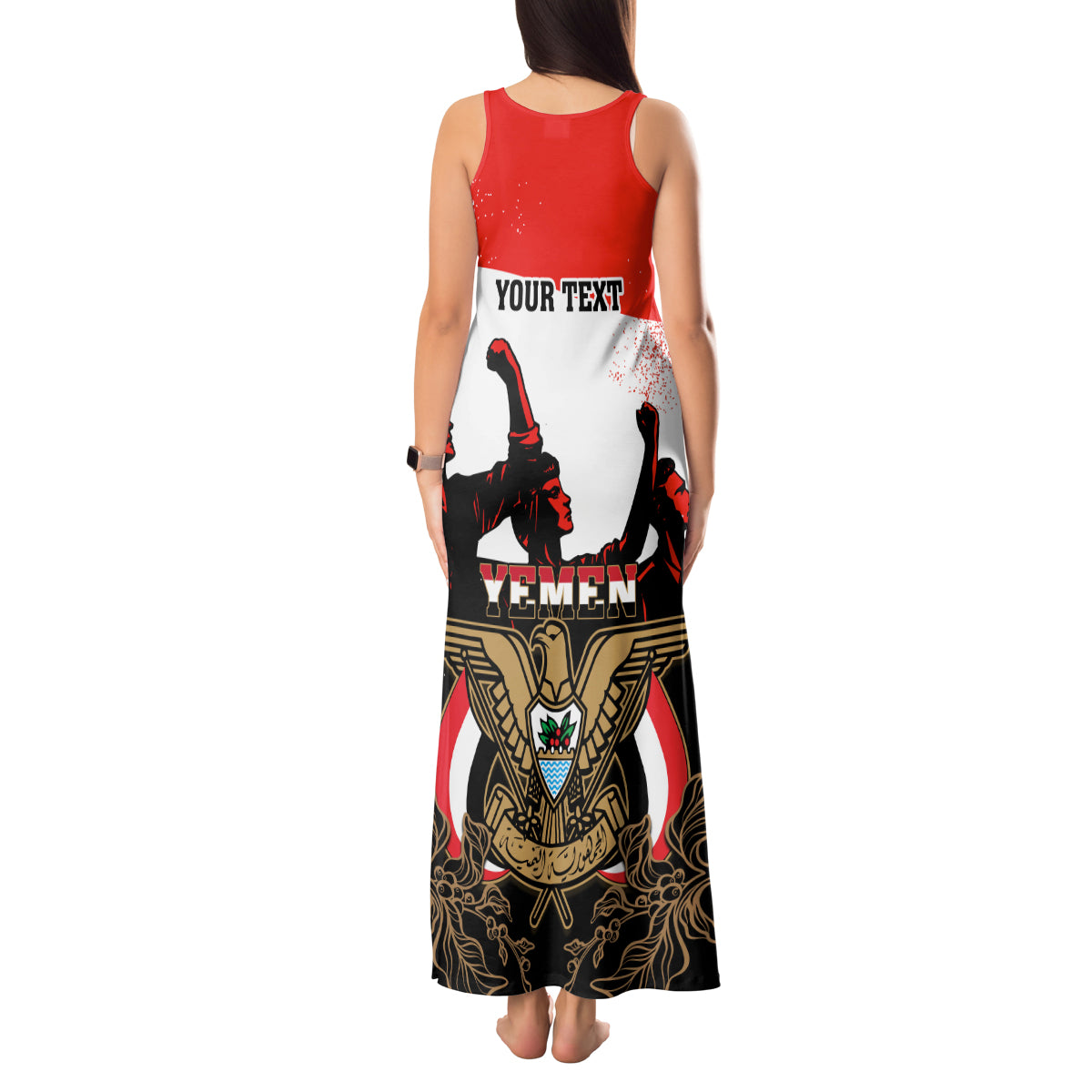 Personalised Yemen Independence Day Tank Maxi Dress Yemeni Coat Of Arms With Coffea Arabica Flowers - Wonder Print Shop