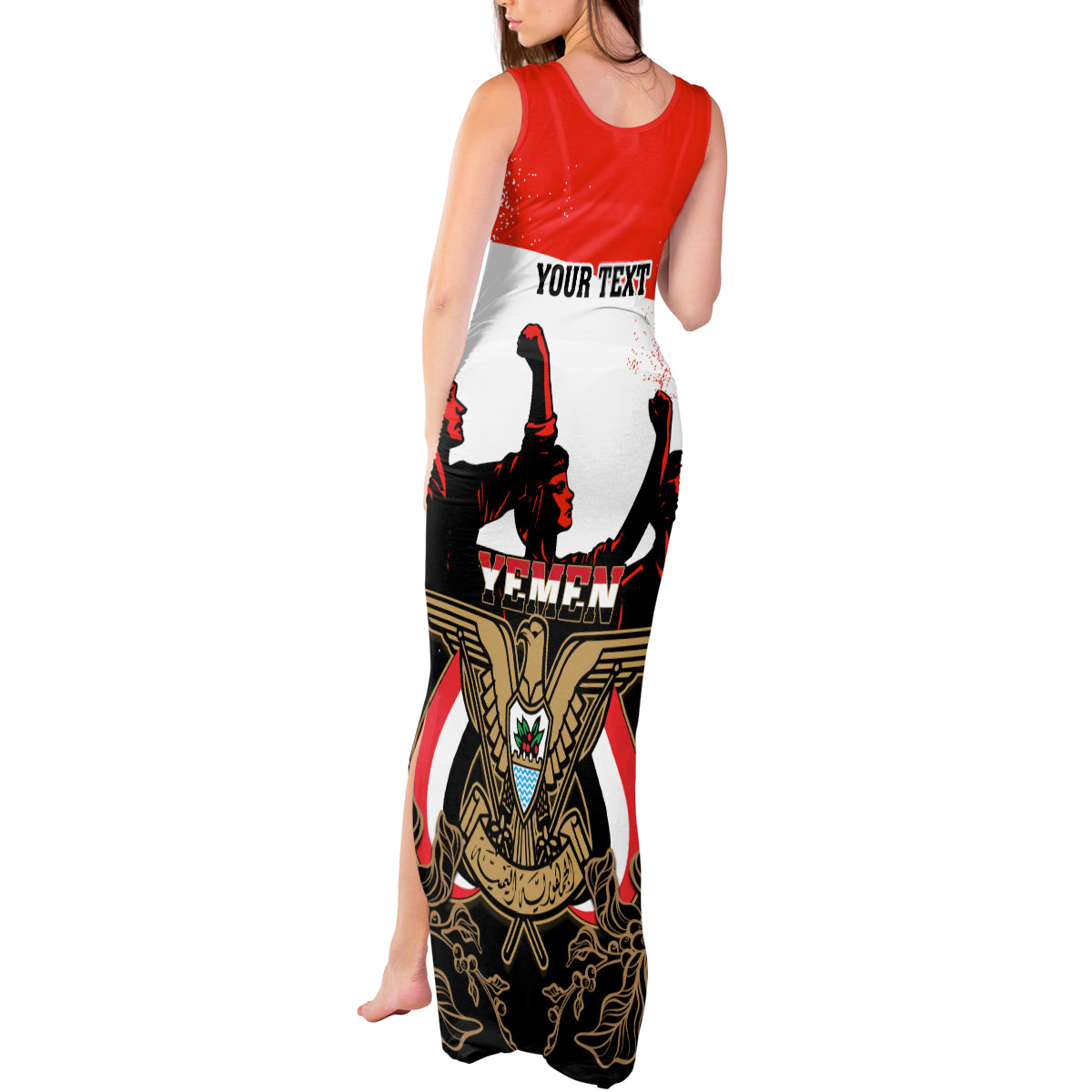 Personalised Yemen Independence Day Tank Maxi Dress Yemeni Coat Of Arms With Coffea Arabica Flowers - Wonder Print Shop