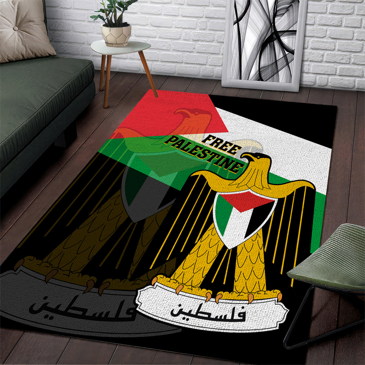 Free Palestine Area Rug Coat Of Arms Mix Flag Style - Wonder Print Shop