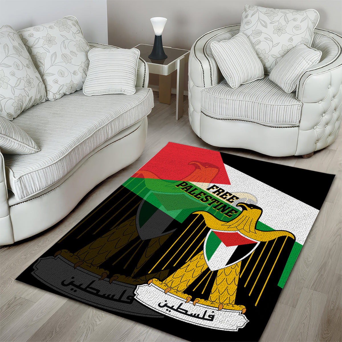 Free Palestine Area Rug Coat Of Arms Mix Flag Style - Wonder Print Shop