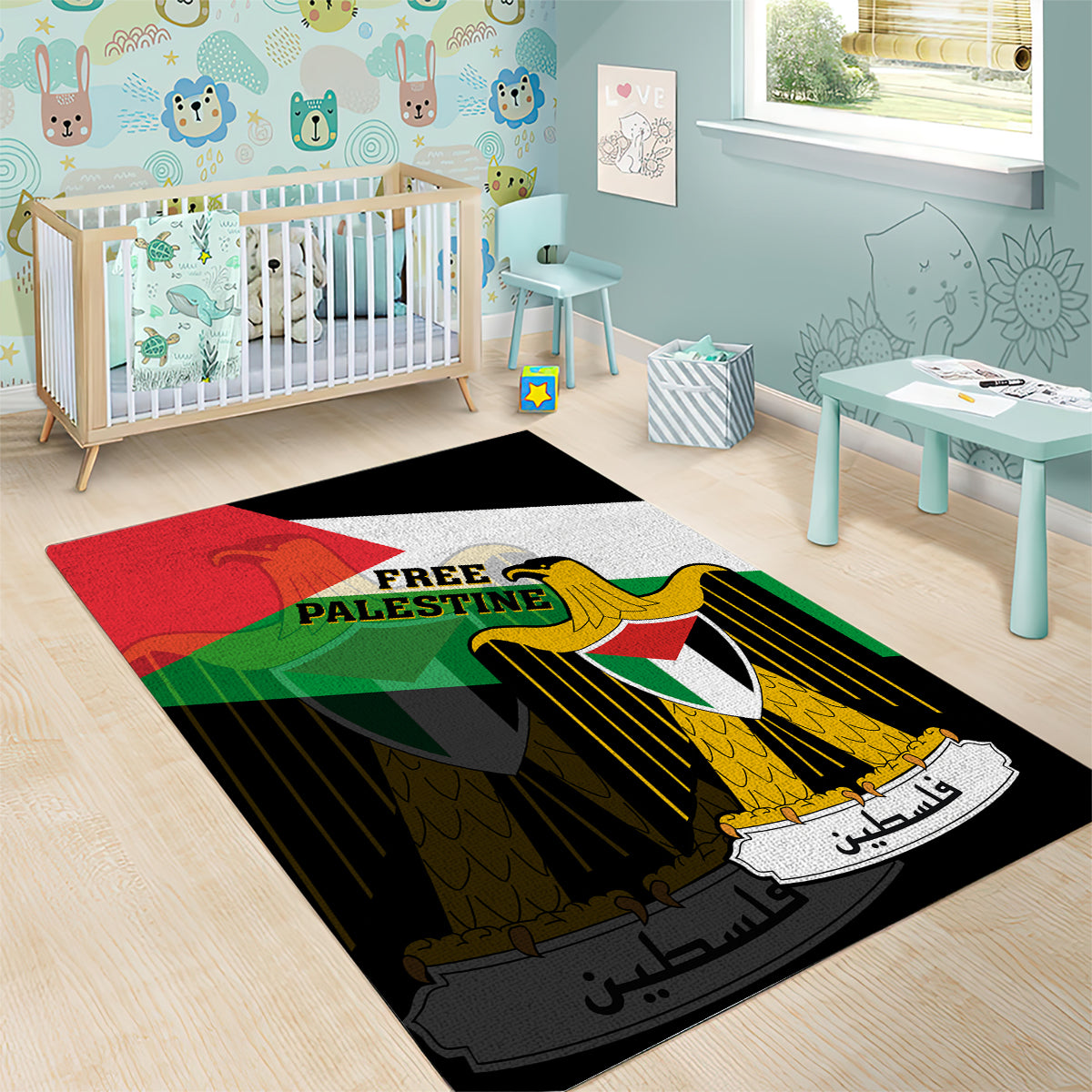 Free Palestine Area Rug Coat Of Arms Mix Flag Style - Wonder Print Shop
