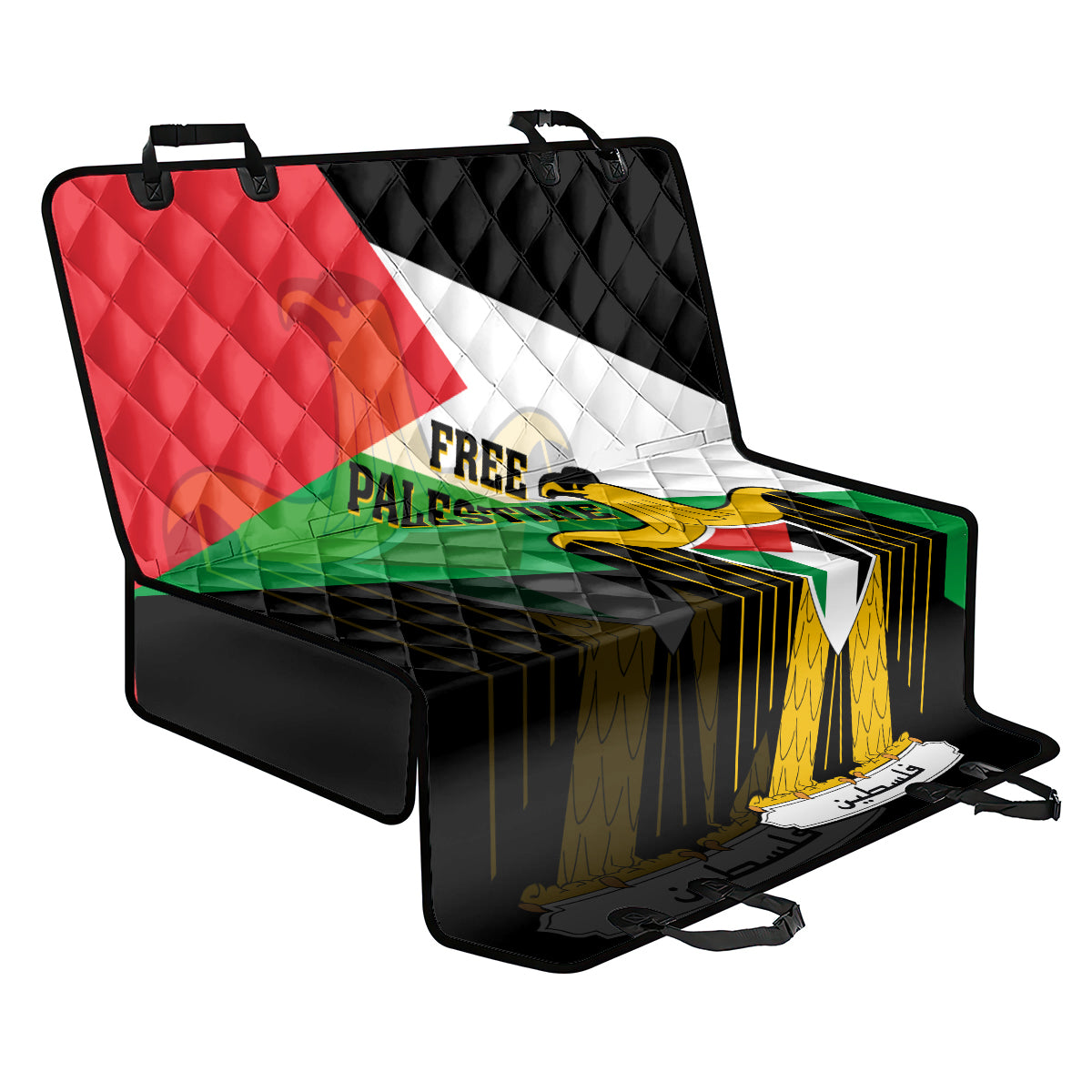 Free Palestine Back Car Seat Cover Coat Of Arms Mix Flag Style - Wonder Print Shop