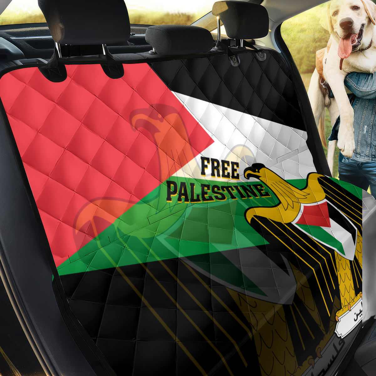 Free Palestine Back Car Seat Cover Coat Of Arms Mix Flag Style - Wonder Print Shop
