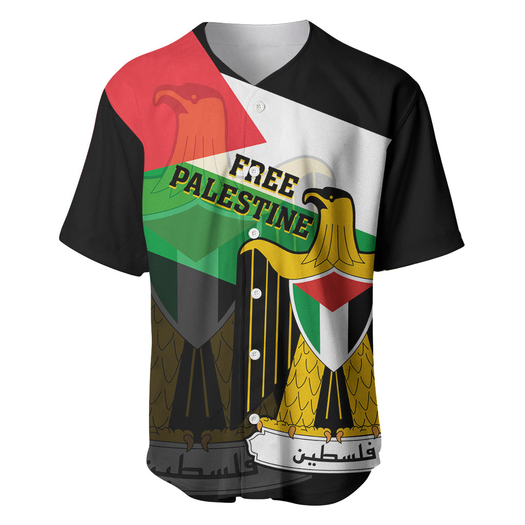 Free Palestine Baseball Jersey Coat Of Arms Mix Flag Style - Wonder Print Shop