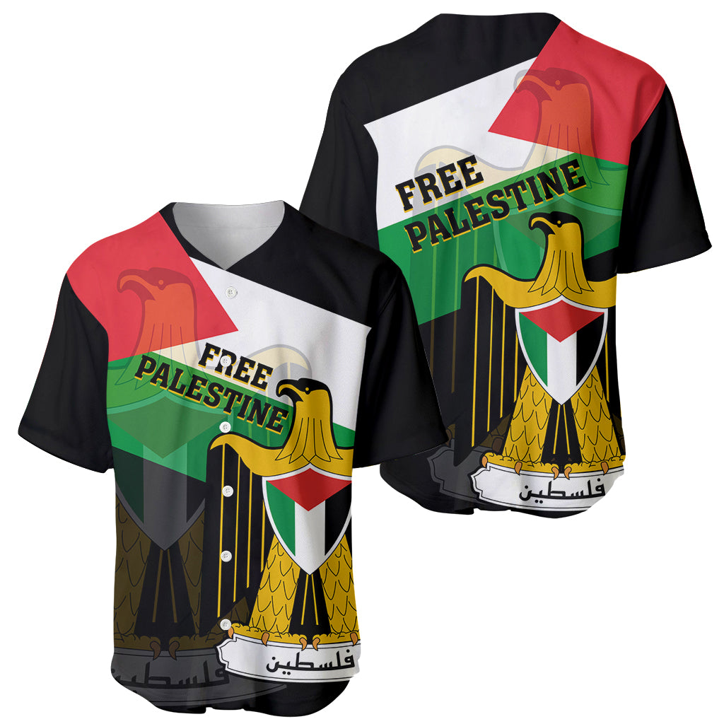 Free Palestine Baseball Jersey Coat Of Arms Mix Flag Style - Wonder Print Shop