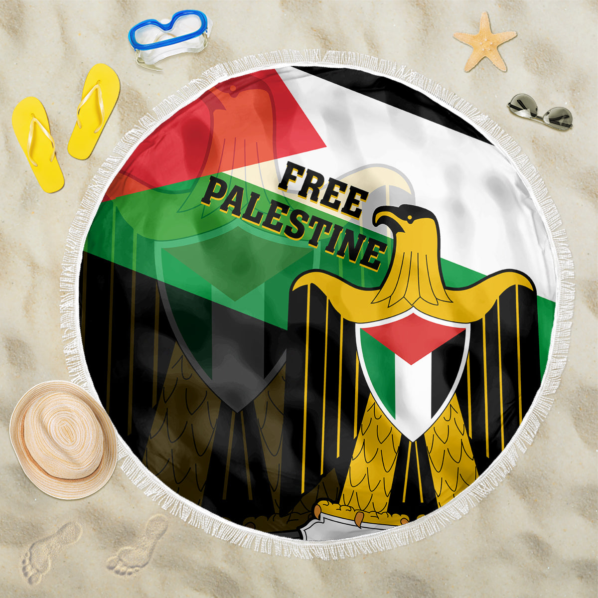 Free Palestine Beach Blanket Coat Of Arms Mix Flag Style - Wonder Print Shop