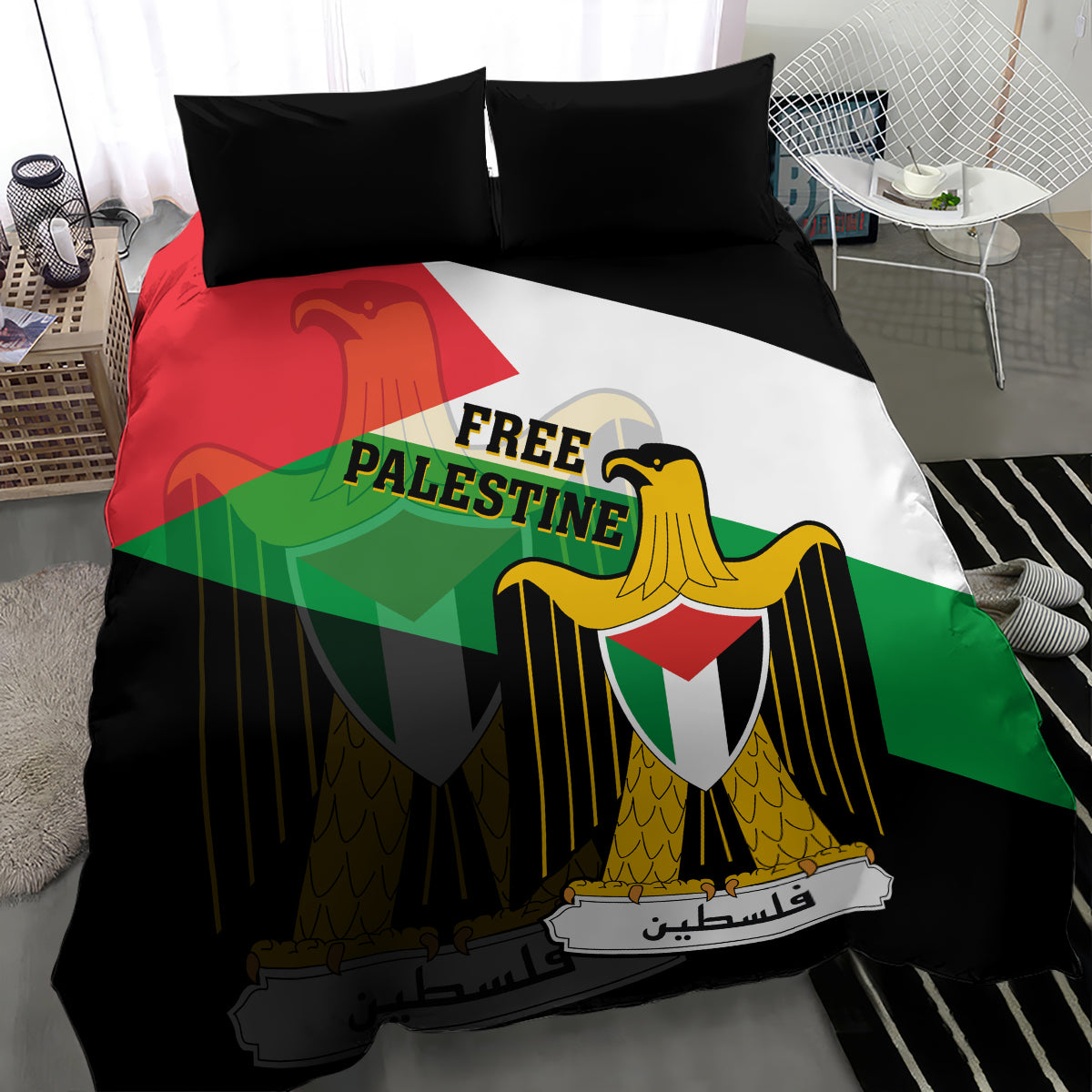 Free Palestine Bedding Set Coat Of Arms Mix Flag Style - Wonder Print Shop