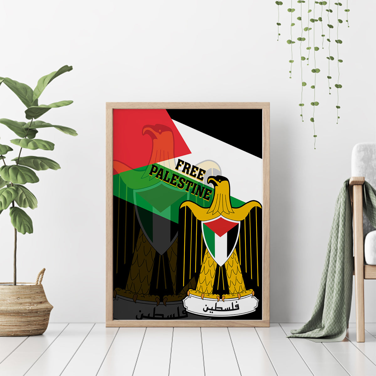 Free Palestine Canvas Wall Art Coat Of Arms Mix Flag Style - Wonder Print Shop