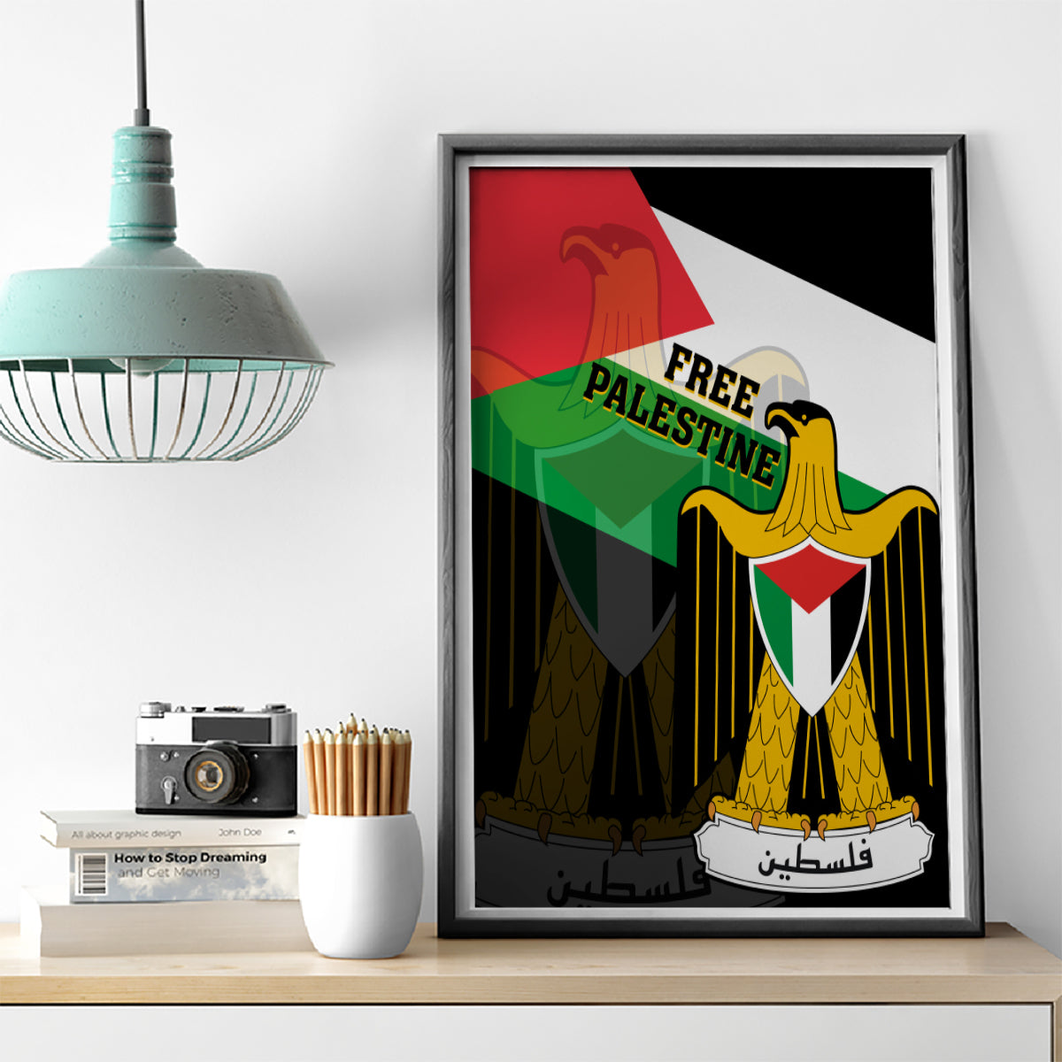 Free Palestine Canvas Wall Art Coat Of Arms Mix Flag Style - Wonder Print Shop