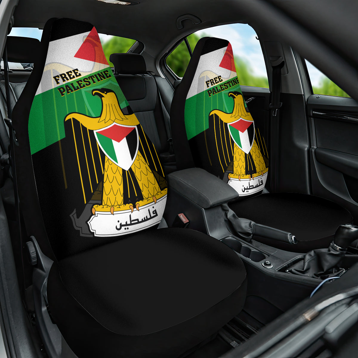 Free Palestine Car Seat Cover Coat Of Arms Mix Flag Style - Wonder Print Shop