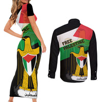 Free Palestine Couples Matching Short Sleeve Bodycon Dress and Long Sleeve Button Shirt Coat Of Arms Mix Flag Style - Wonder Print Shop