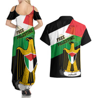 Free Palestine Couples Matching Summer Maxi Dress and Hawaiian Shirt Coat Of Arms Mix Flag Style - Wonder Print Shop