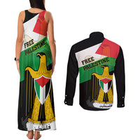 Free Palestine Couples Matching Tank Maxi Dress and Long Sleeve Button Shirt Coat Of Arms Mix Flag Style - Wonder Print Shop