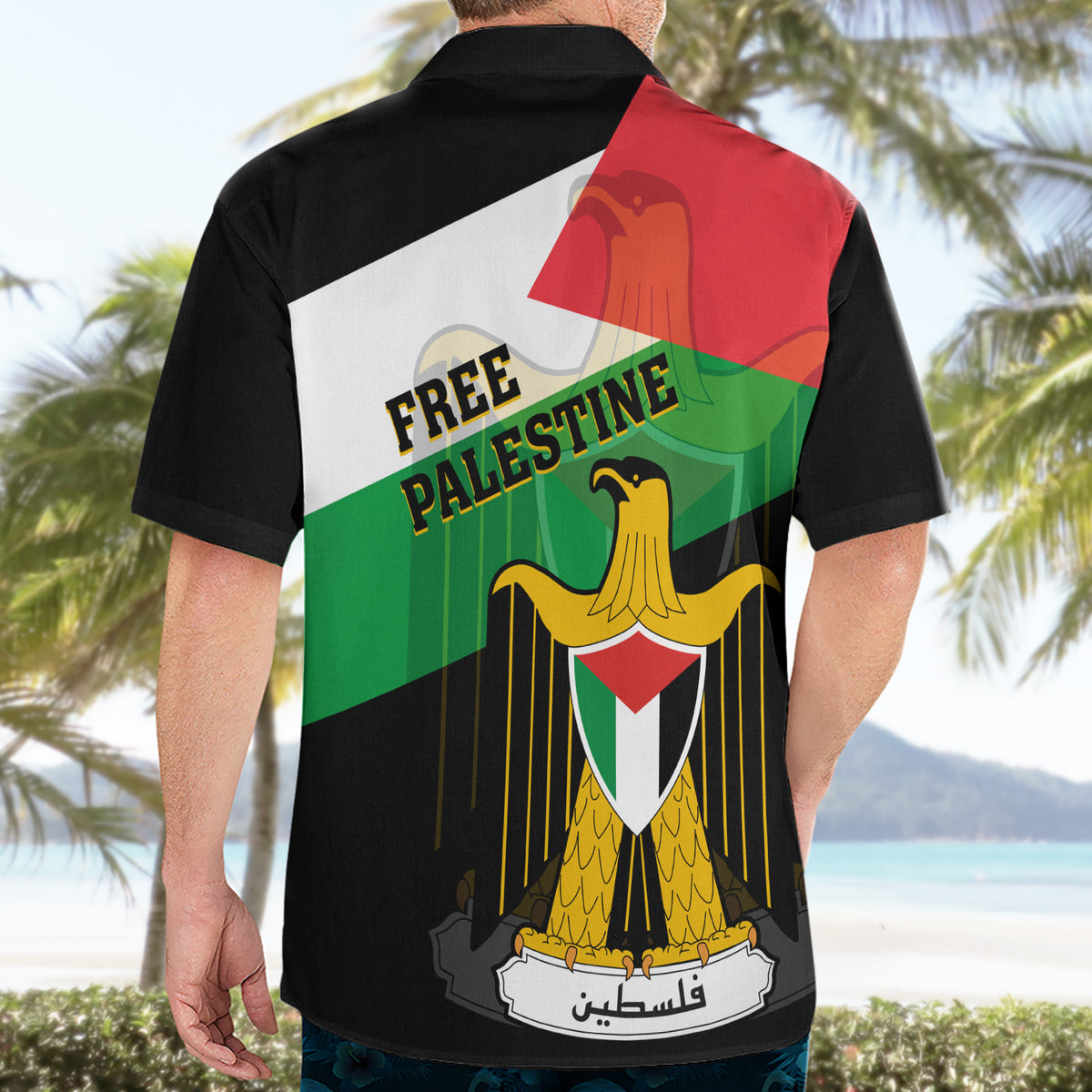 Free Palestine Hawaiian Shirt Coat Of Arms Mix Flag Style - Wonder Print Shop
