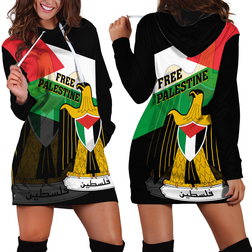 Free Palestine Hoodie Dress Coat Of Arms Mix Flag Style - Wonder Print Shop