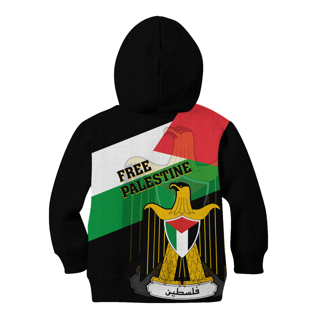 Free Palestine Kid Hoodie Coat Of Arms Mix Flag Style - Wonder Print Shop