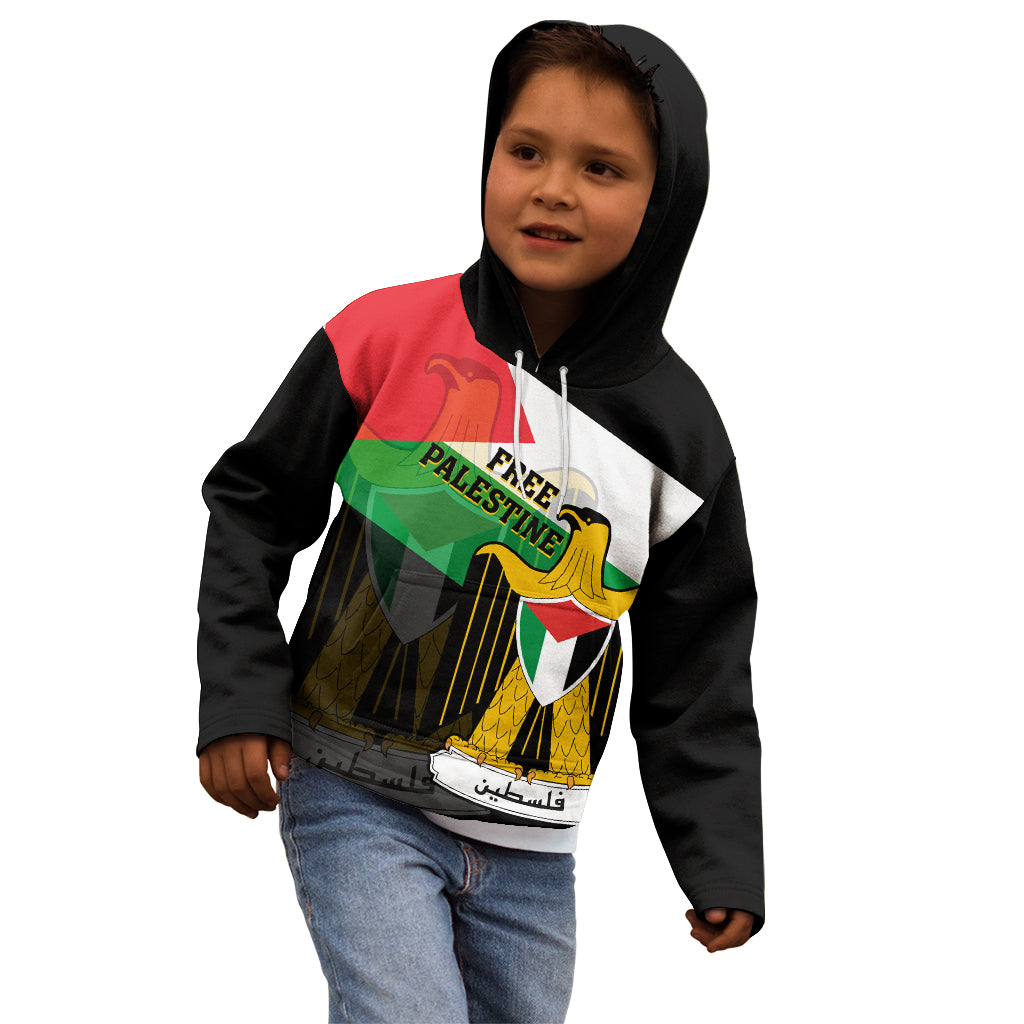 Free Palestine Kid Hoodie Coat Of Arms Mix Flag Style - Wonder Print Shop