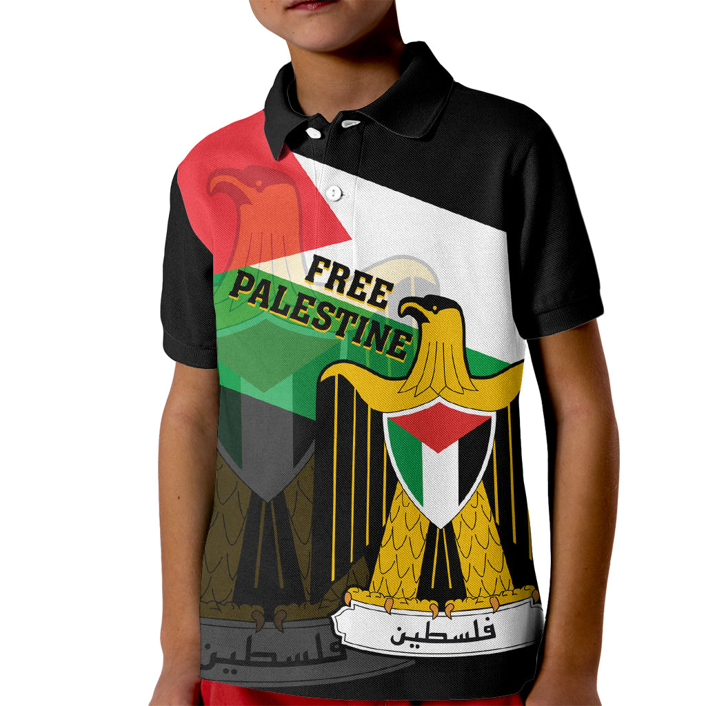 Free Palestine Kid Polo Shirt Coat Of Arms Mix Flag Style - Wonder Print Shop