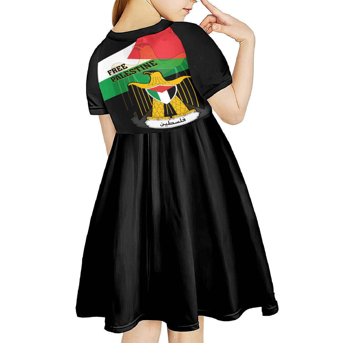 Free Palestine Kid Short Sleeve Dress Coat Of Arms Mix Flag Style - Wonder Print Shop