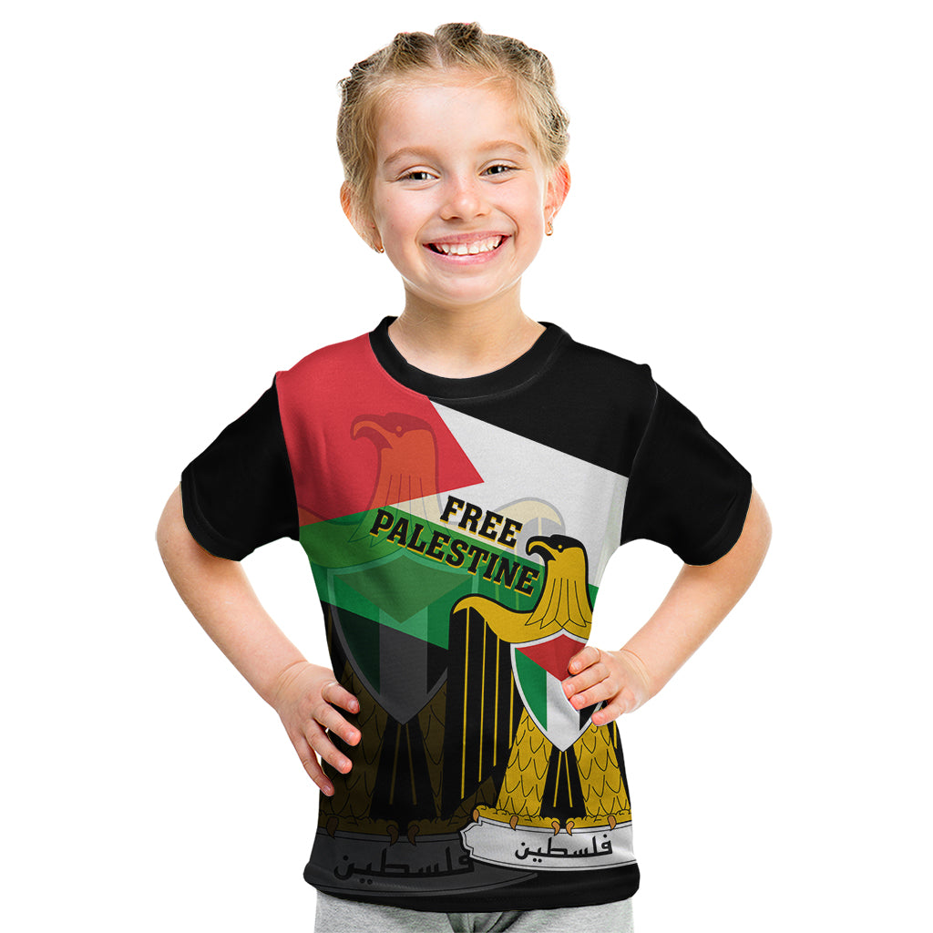 Free Palestine Kid T Shirt Coat Of Arms Mix Flag Style - Wonder Print Shop