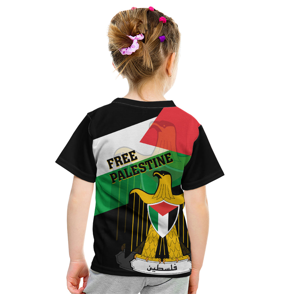 Free Palestine Kid T Shirt Coat Of Arms Mix Flag Style - Wonder Print Shop