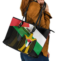 Free Palestine Leather Tote Bag Coat Of Arms Mix Flag Style - Wonder Print Shop