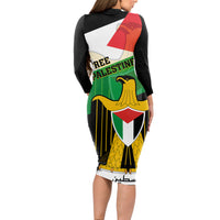 Free Palestine Long Sleeve Bodycon Dress Coat Of Arms Mix Flag Style - Wonder Print Shop