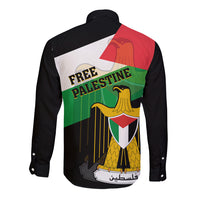 Free Palestine Long Sleeve Button Shirt Coat Of Arms Mix Flag Style - Wonder Print Shop