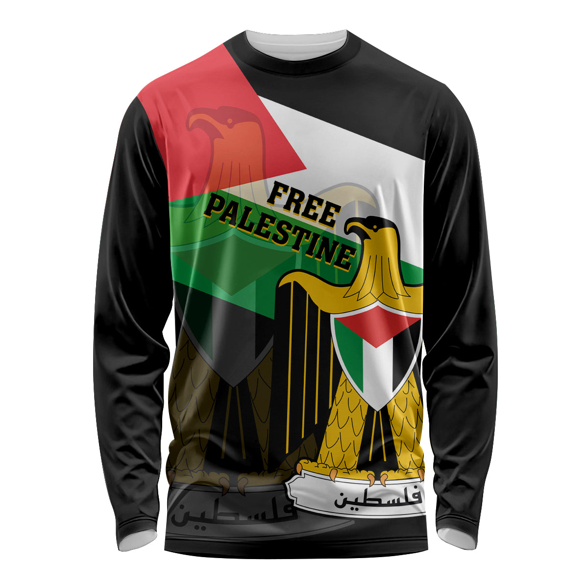 Free Palestine Long Sleeve Shirt Coat Of Arms Mix Flag Style - Wonder Print Shop