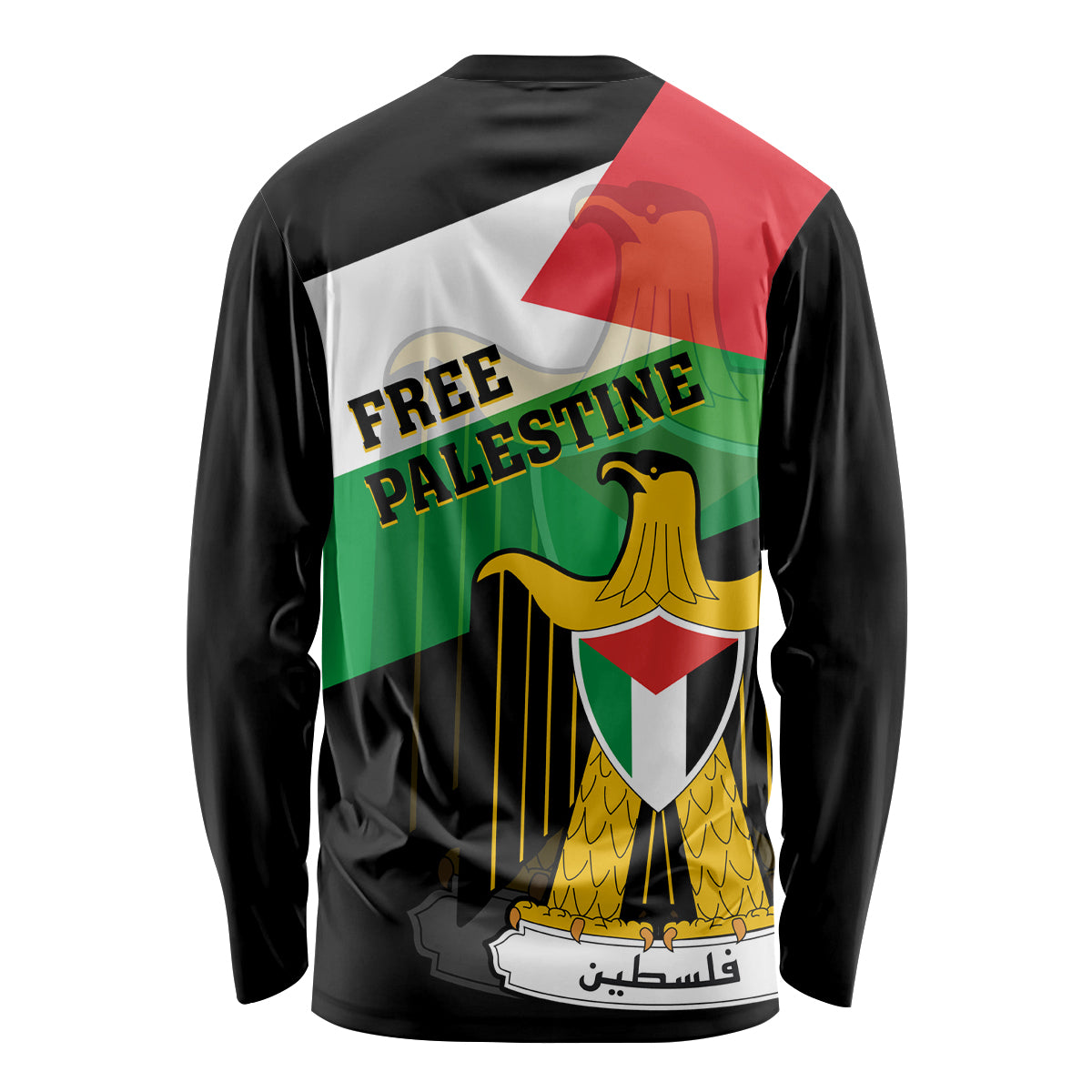 Free Palestine Long Sleeve Shirt Coat Of Arms Mix Flag Style - Wonder Print Shop