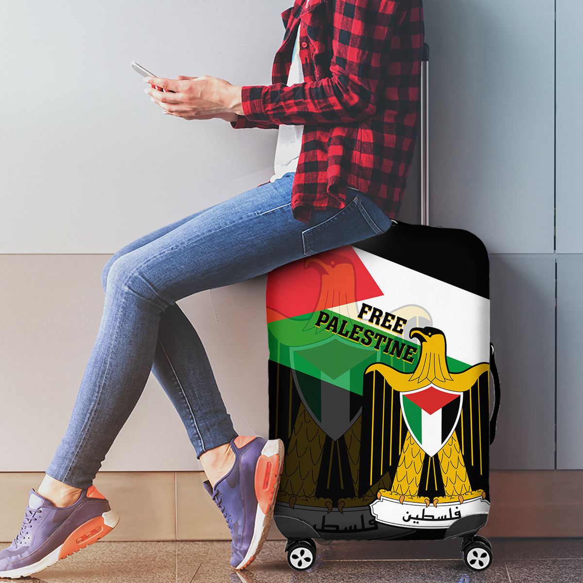 Free Palestine Luggage Cover Coat Of Arms Mix Flag Style - Wonder Print Shop