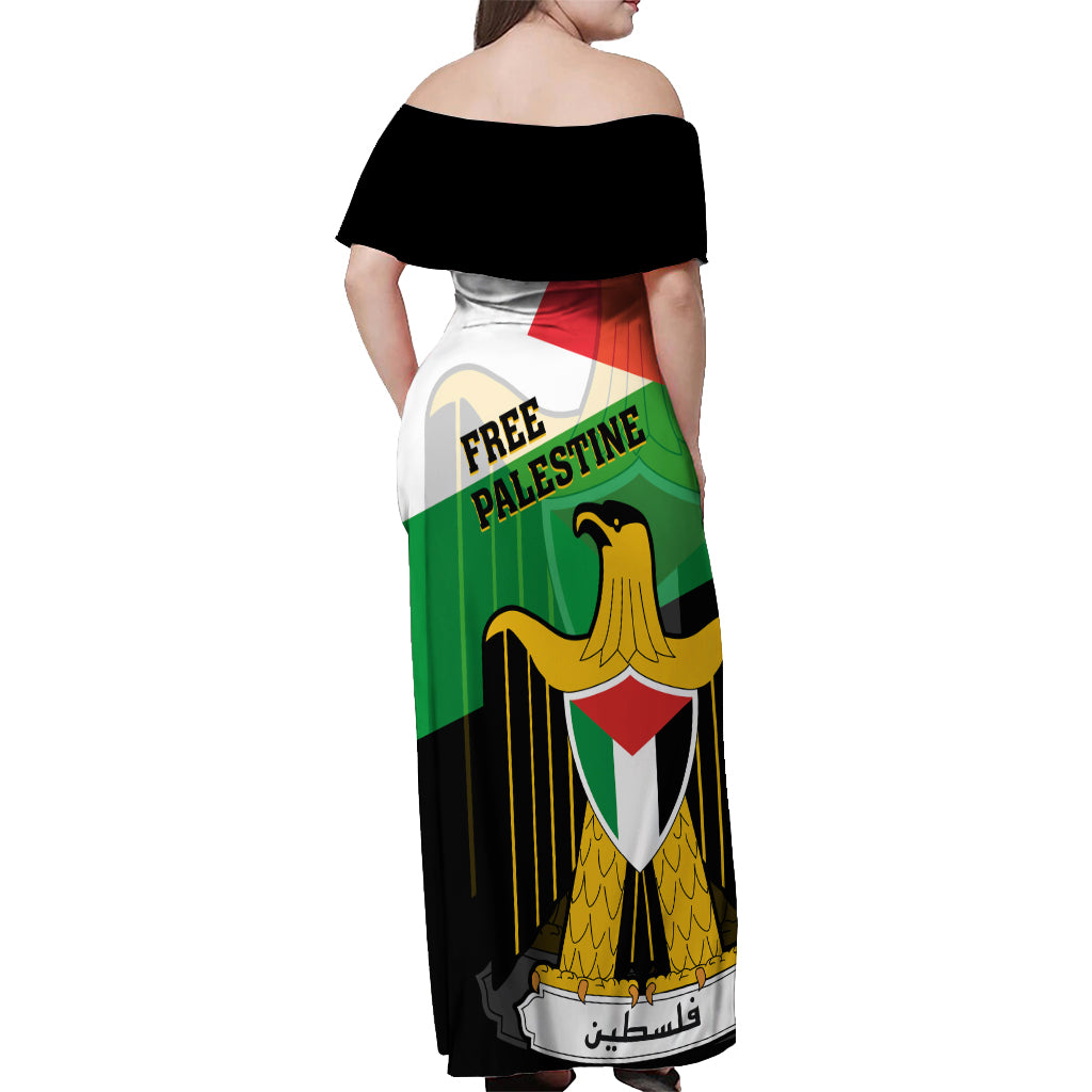 Free Palestine Off Shoulder Maxi Dress Coat Of Arms Mix Flag Style - Wonder Print Shop