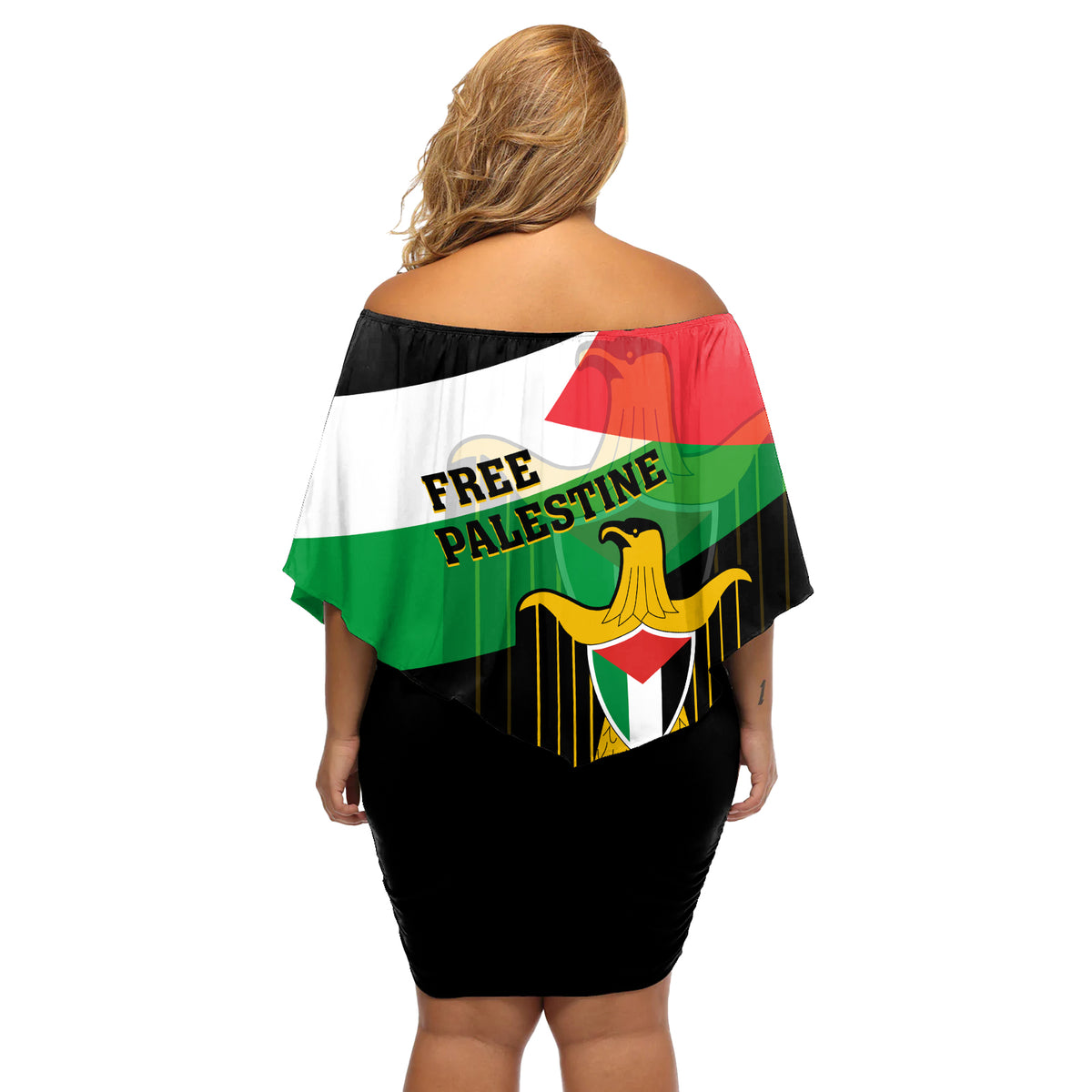 Free Palestine Off Shoulder Short Dress Coat Of Arms Mix Flag Style - Wonder Print Shop