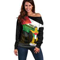 Free Palestine Off Shoulder Sweater Coat Of Arms Mix Flag Style - Wonder Print Shop