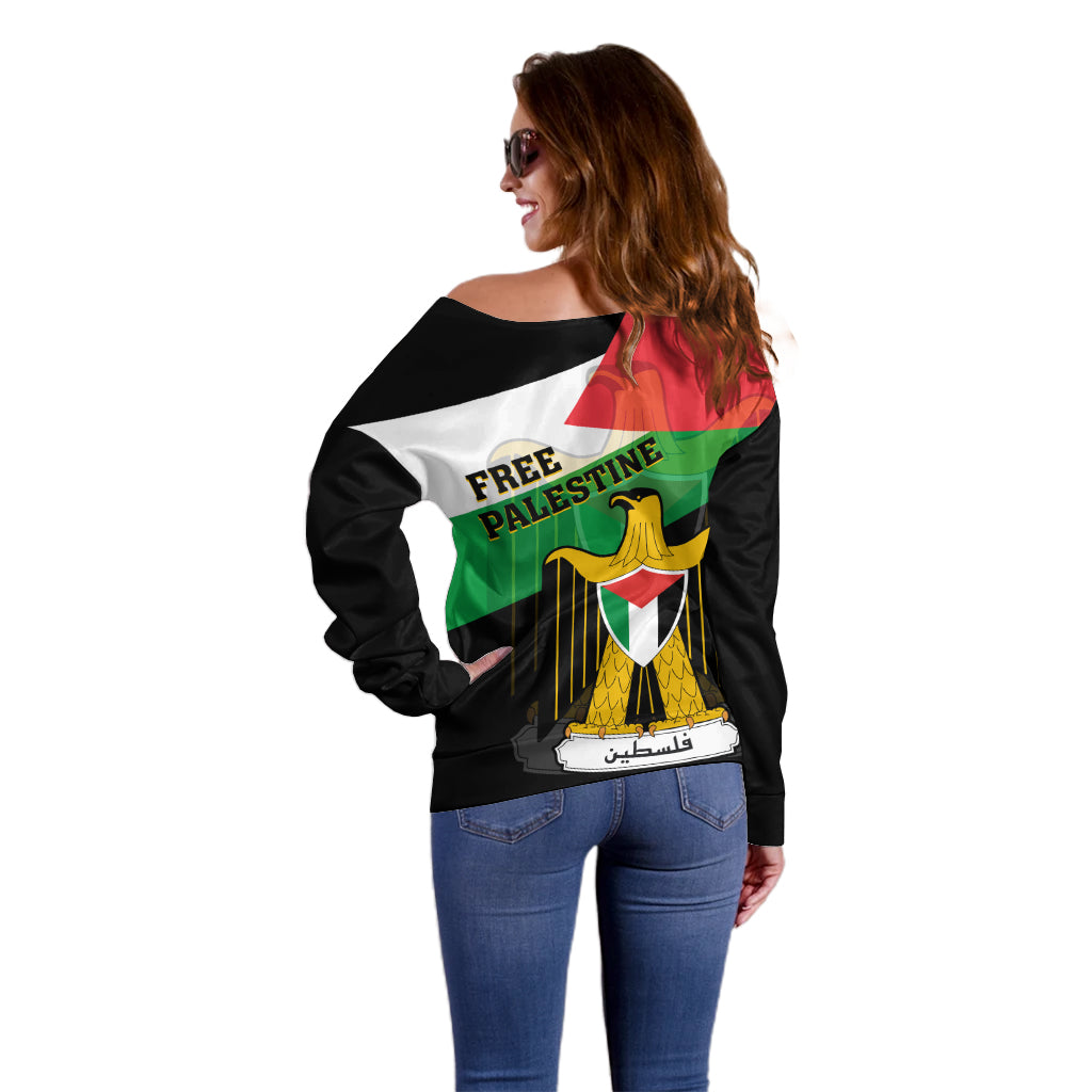 Free Palestine Off Shoulder Sweater Coat Of Arms Mix Flag Style - Wonder Print Shop