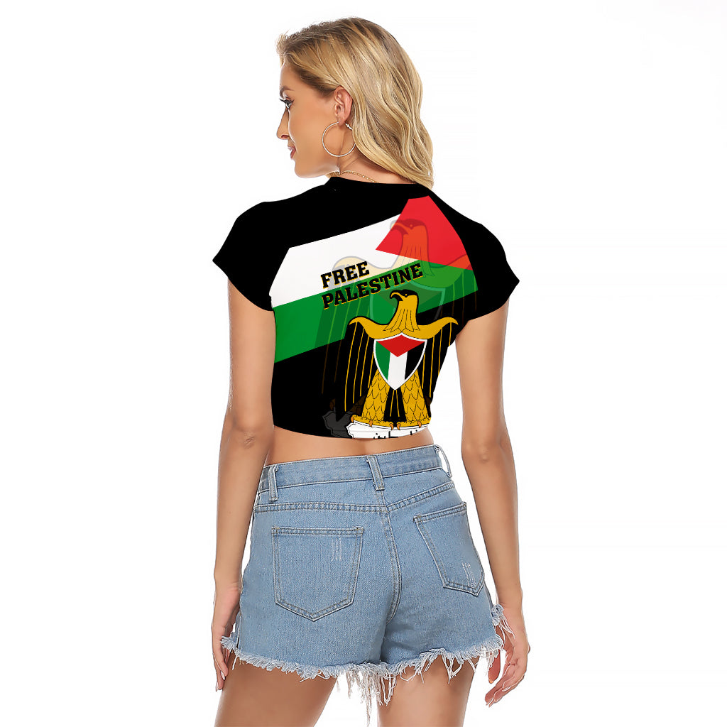 Free Palestine Raglan Cropped T Shirt Coat Of Arms Mix Flag Style - Wonder Print Shop