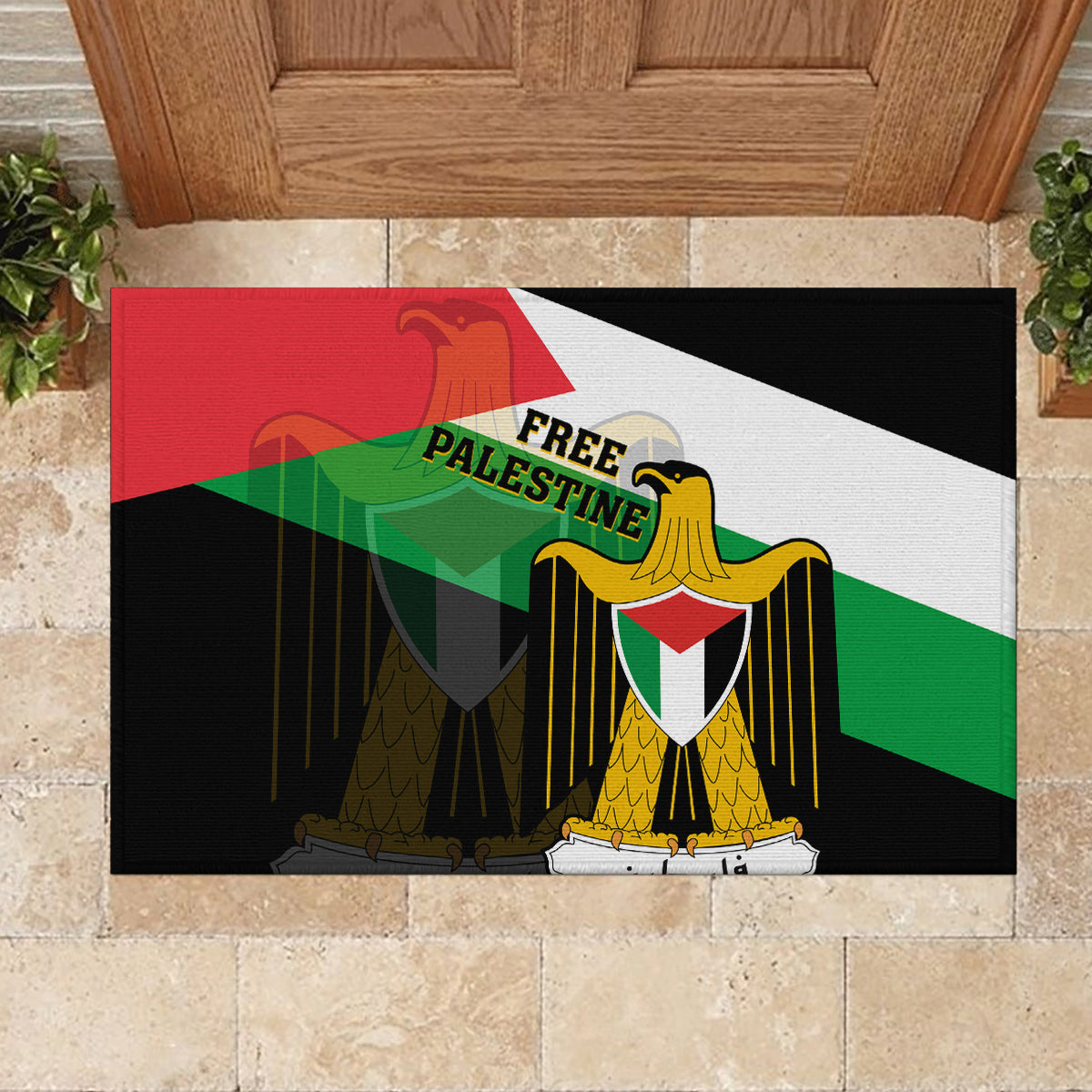 Free Palestine Rubber Doormat Coat Of Arms Mix Flag Style - Wonder Print Shop