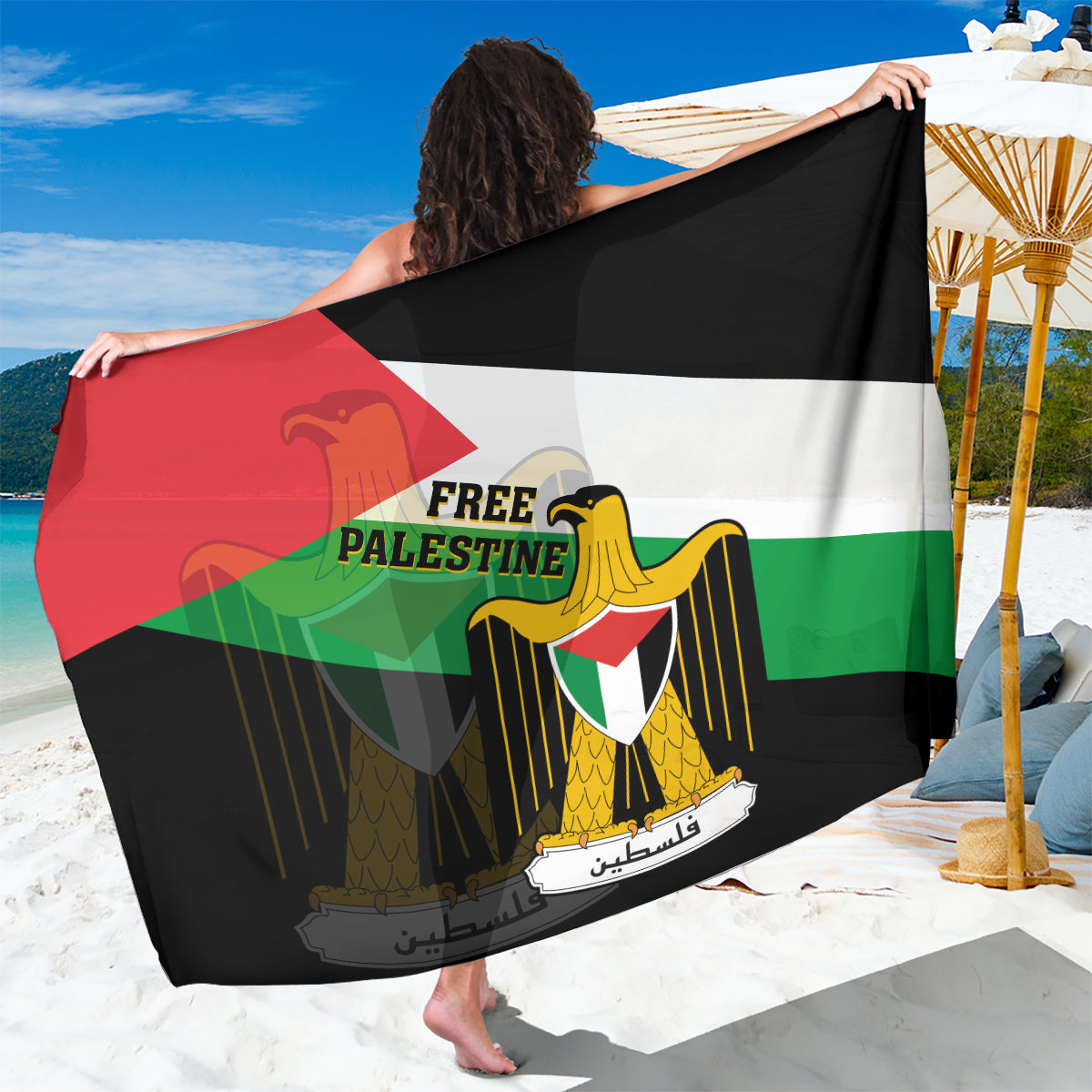 Free Palestine Sarong Coat Of Arms Mix Flag Style - Wonder Print Shop