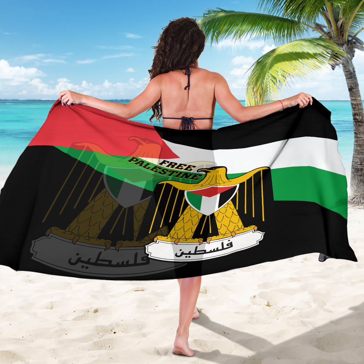 Free Palestine Sarong Coat Of Arms Mix Flag Style - Wonder Print Shop
