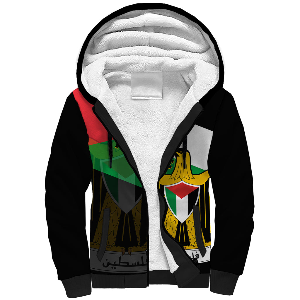 Free Palestine Sherpa Hoodie Coat Of Arms Mix Flag Style - Wonder Print Shop